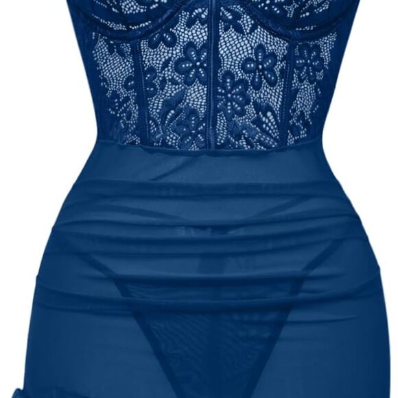 Sexy Corset Bodycon Ruffle Sheer Underwire Mesh Lace Floral Outfits Babydoll Lin - Picture 5 of 5
